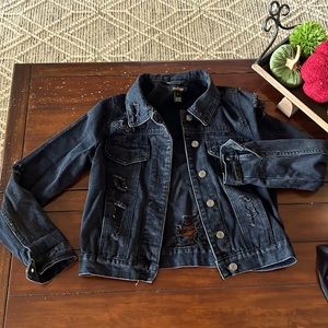 Denim black distressed denim jacket size S in great used condition